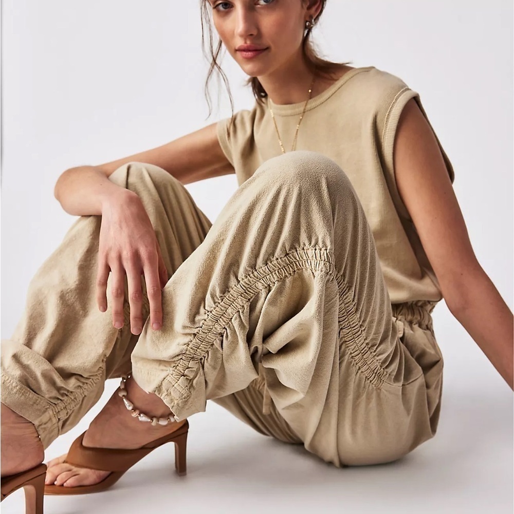FREE PEOPLE Mixed Media Tan Jumpsuit S